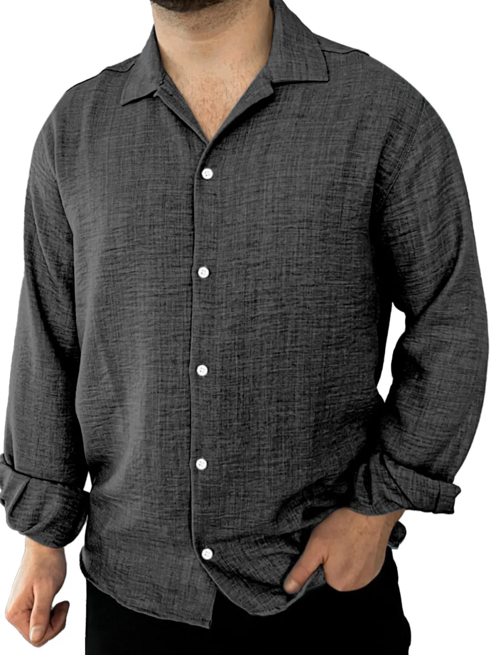 Roomy Long Sleeve Open Collar Shirt