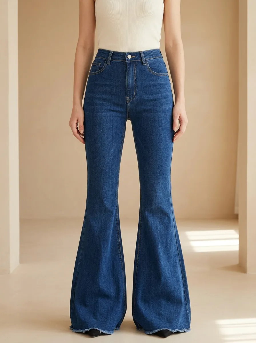Raw Hem Contrast Stitch Flare Jeans