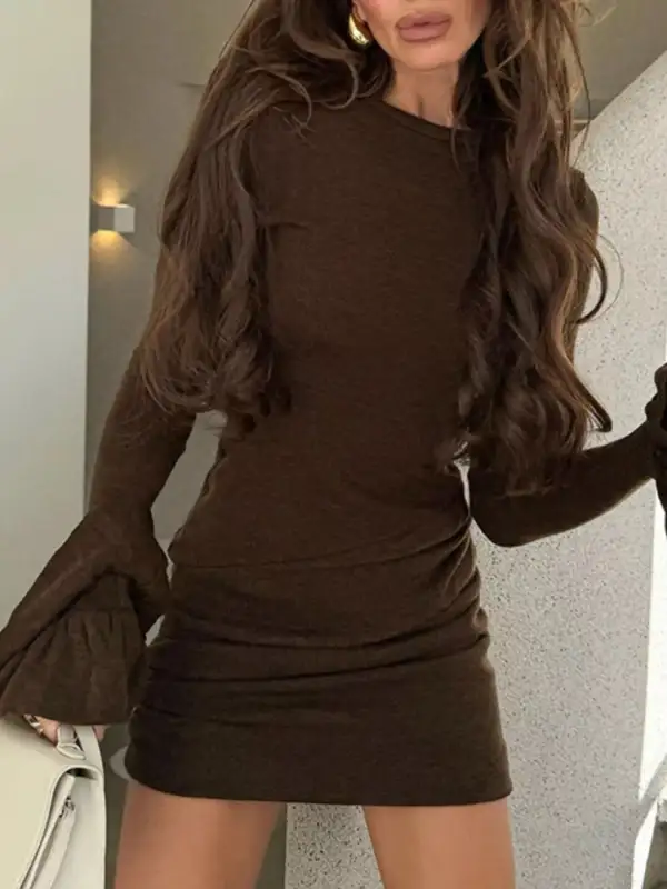 Ruched Flounce Sleeve Mini Dress