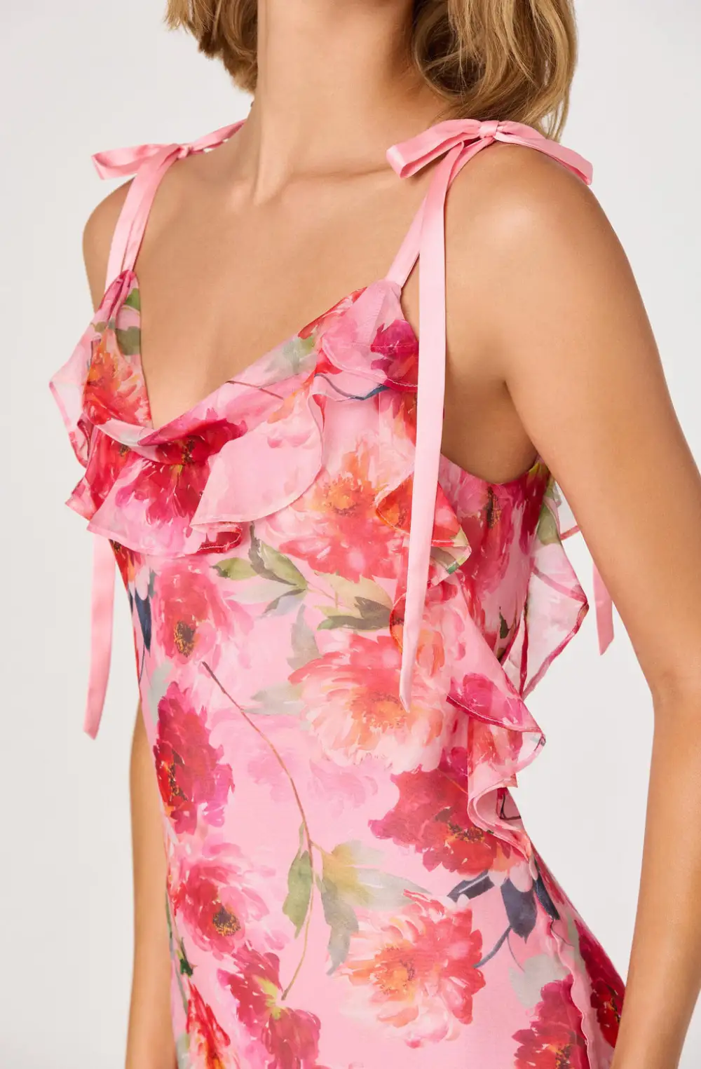 Ruffle Trim Floral Midi Dress