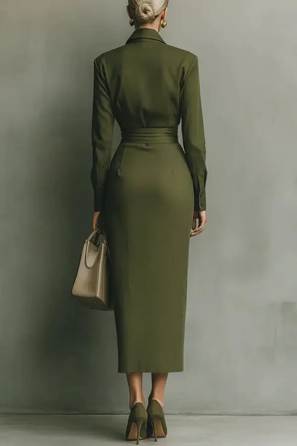 Elegant Asymmetric Long Sleeve And Midi Skirt Set