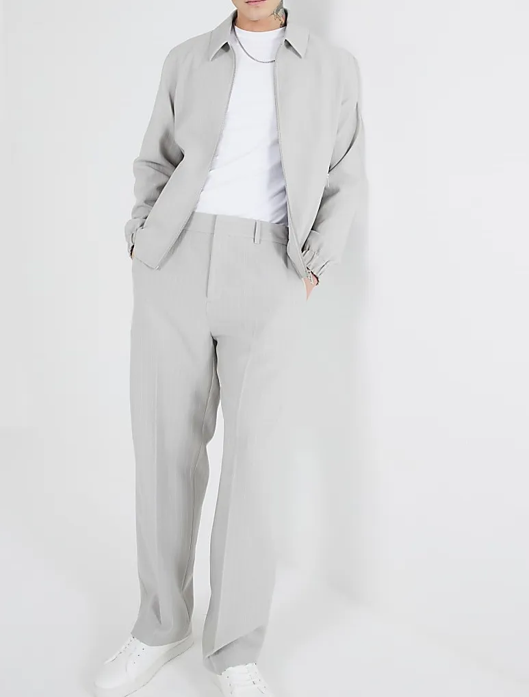 Fashion Casual Grey Striped Loose Stretch Men's Trousers