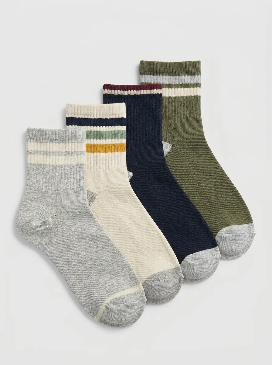 Everyday Striped Vintage-Inspired Four-Pair Crew Socks