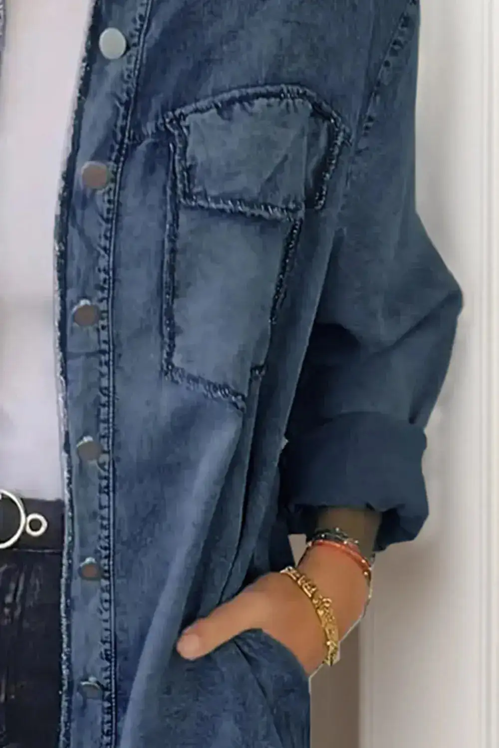 Relaxed Denim Button Front Pocketed Casual Jacket