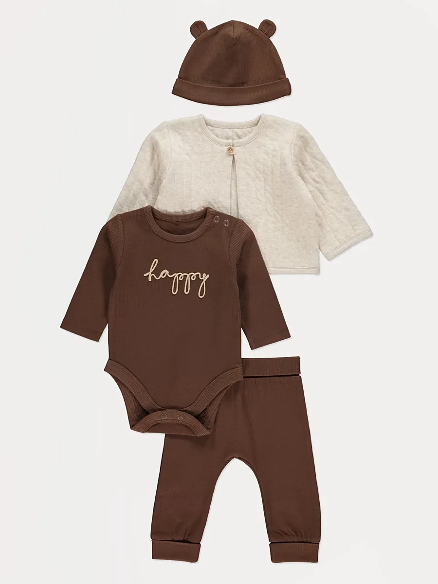 Happy Bodysuit Cardigan Trousers and Hat Outfit