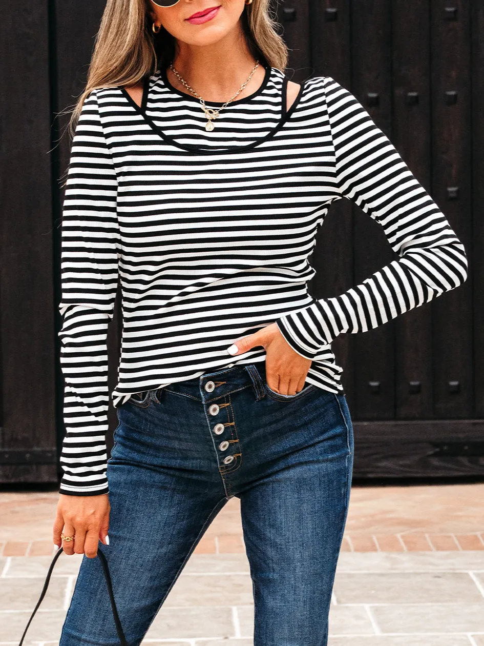 Women's Striped Top With Long Sleeve