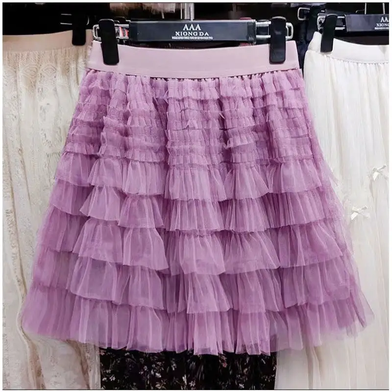 Polished High Waist Layered Mesh Short Skirt