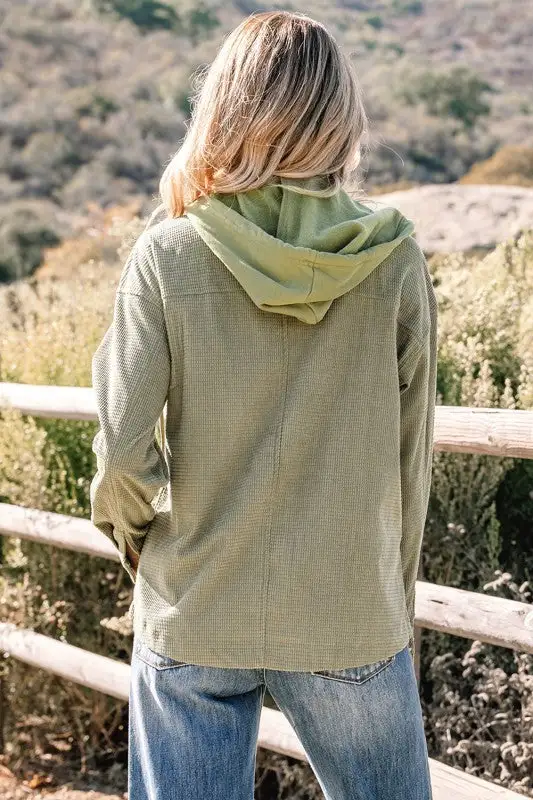 Textured Knit Pocketed Drawstring Hooded Jacket