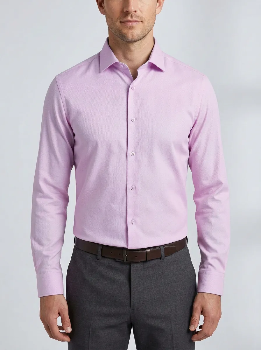 Men's Business Formal Light Blue Textured Dress Shirt
