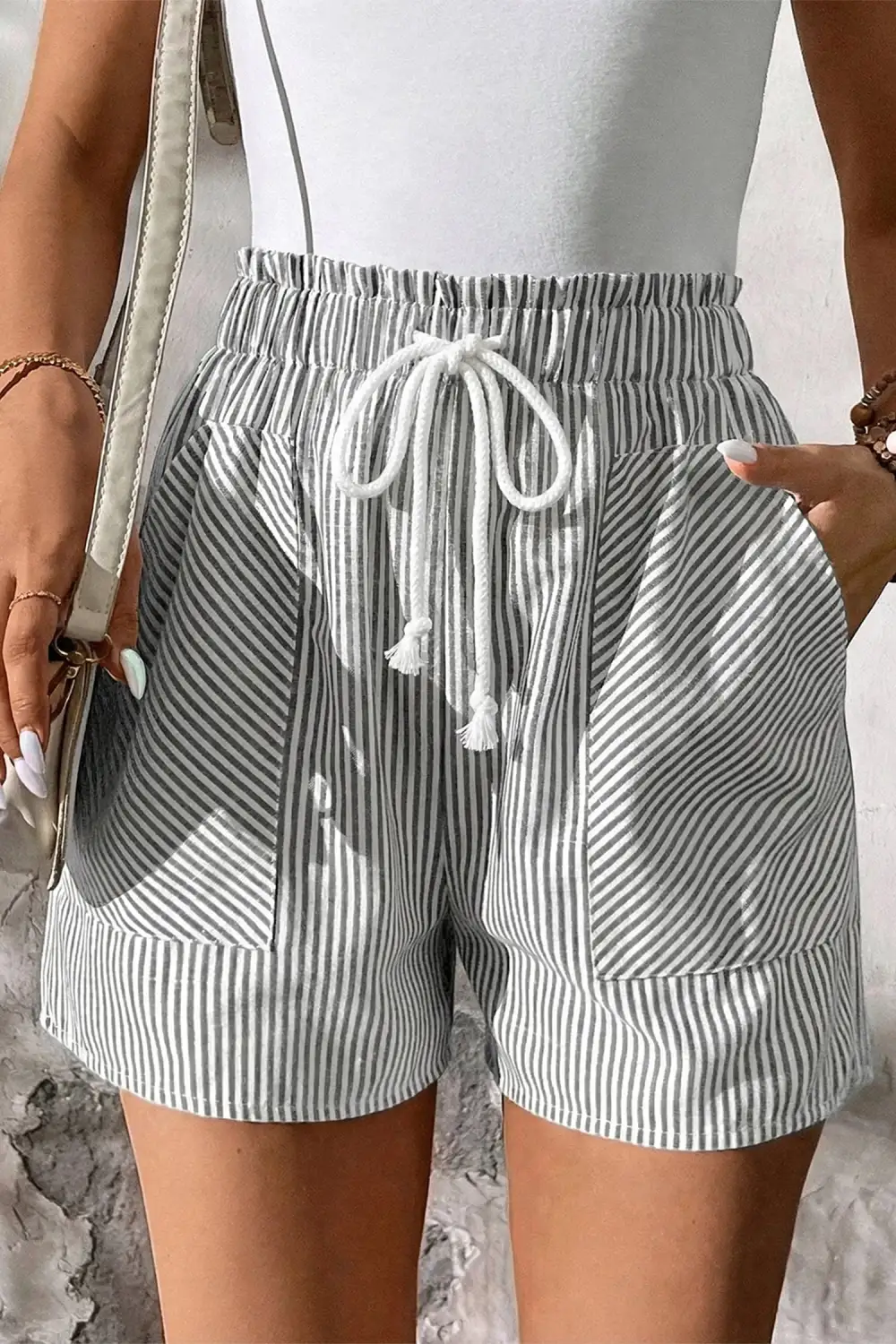 High-Waist Elastic-Waist Pocketed Cotton Casual Shorts