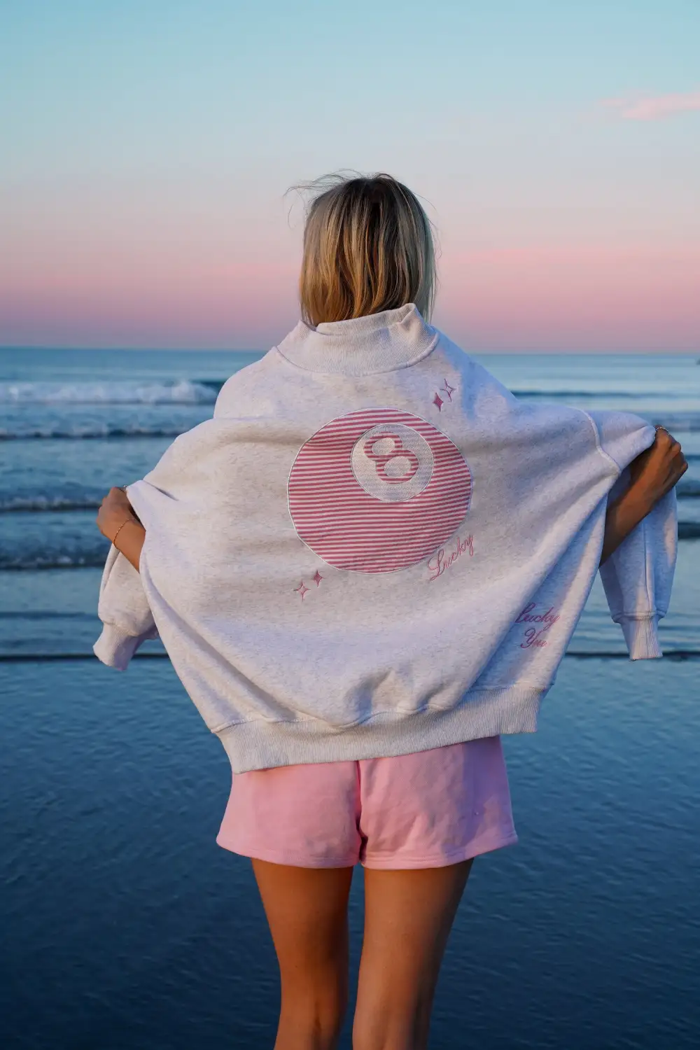 Lucky You Ball Mockneck Embroider Sweatshirt
