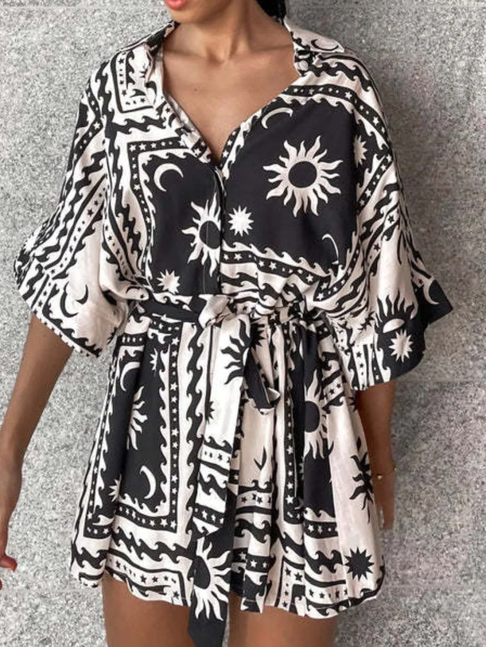 Tie Waist Half Sleeve Romper
