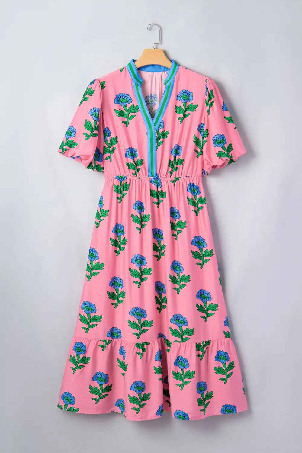 Floral Striped V Neck Dress Casual