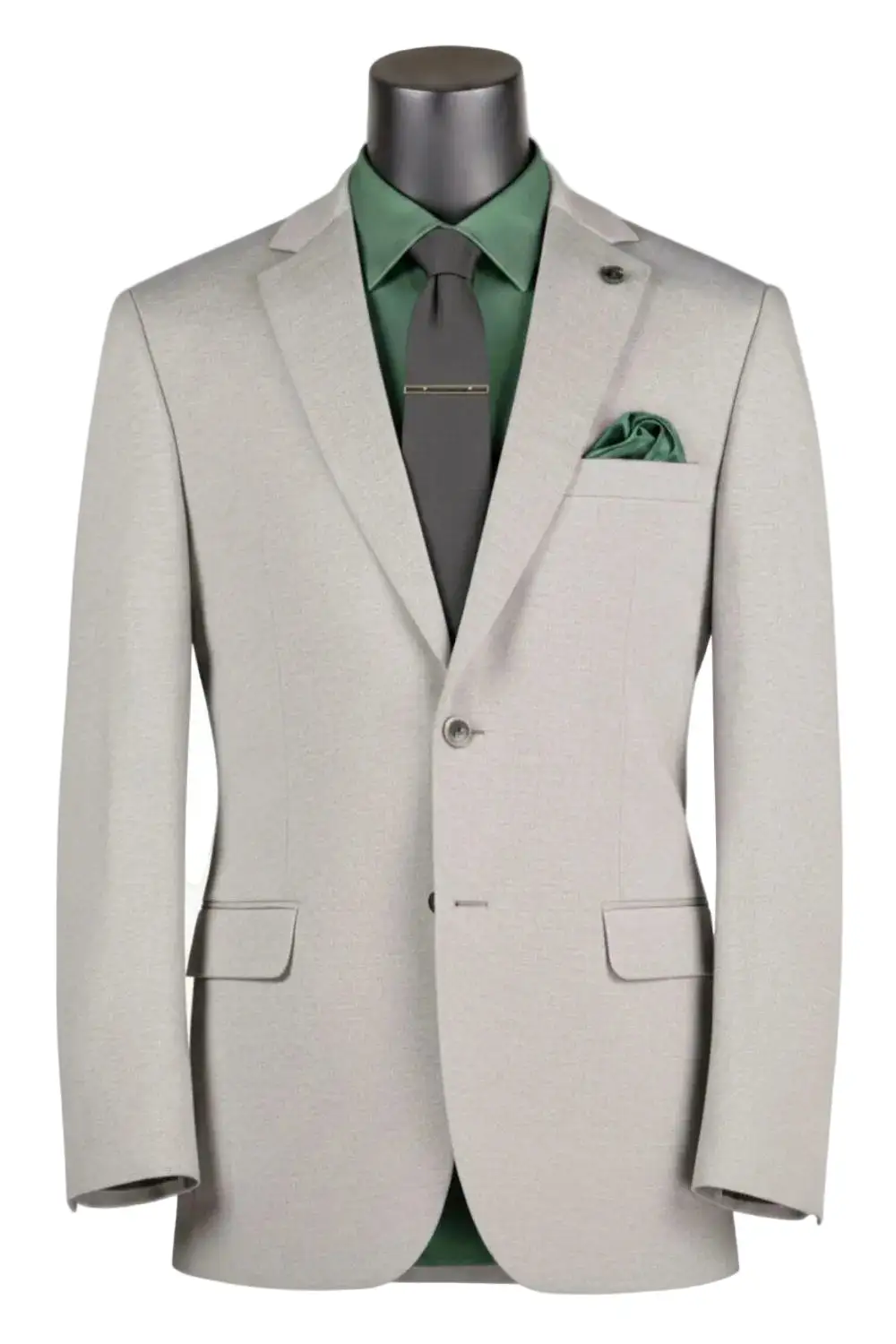 Light Gray Modern Fit Regular Solid Single Breasted Two Button Blazer