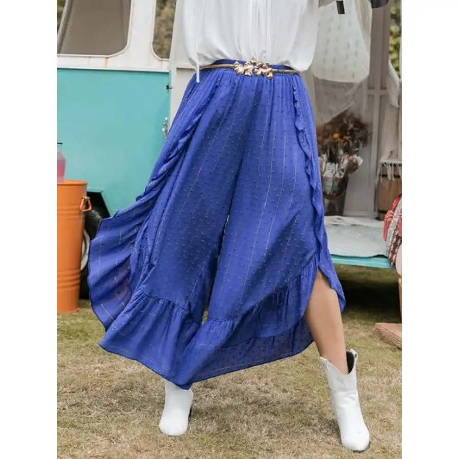 Plus Size Swiss Dot Ruffled Wide Leg Pants