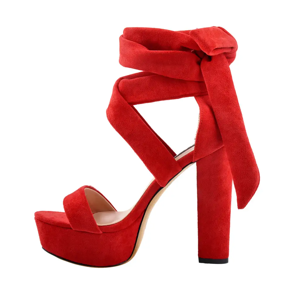Suede Lace Up Platform Chunky High Heel Sandals