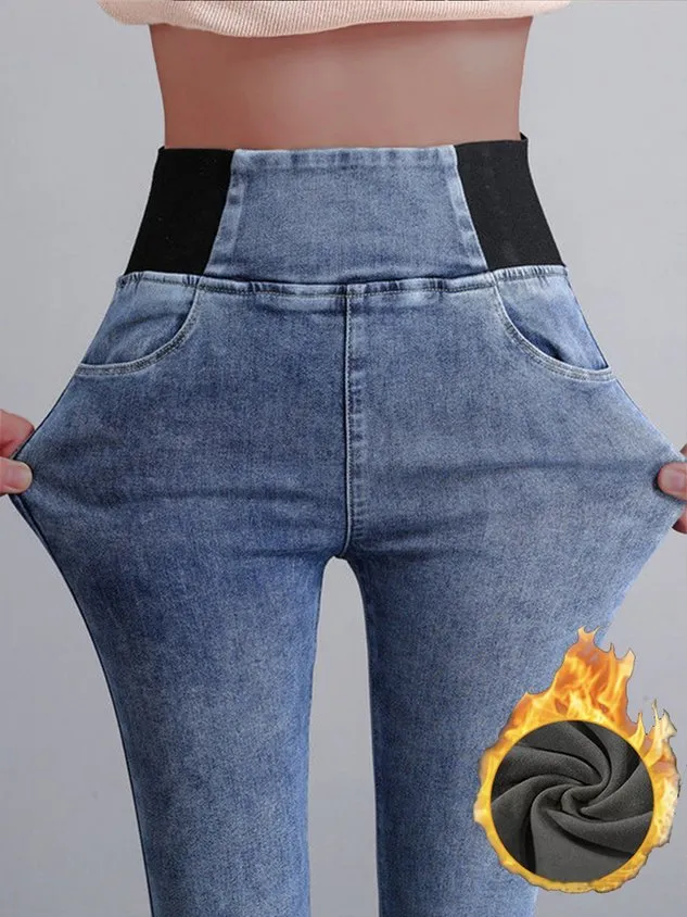 Women's Elasticity Waist Stretchy Loose Plain Denim Jeans