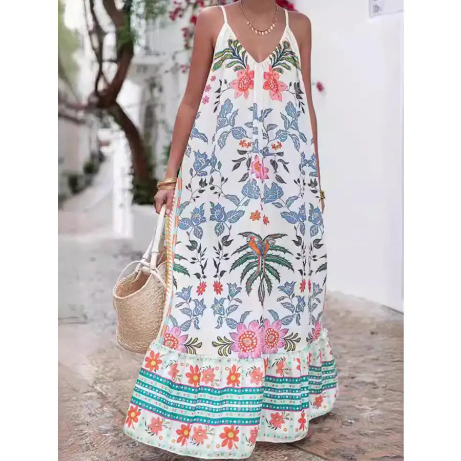 Printed V Neck Summer Maxi Dress
