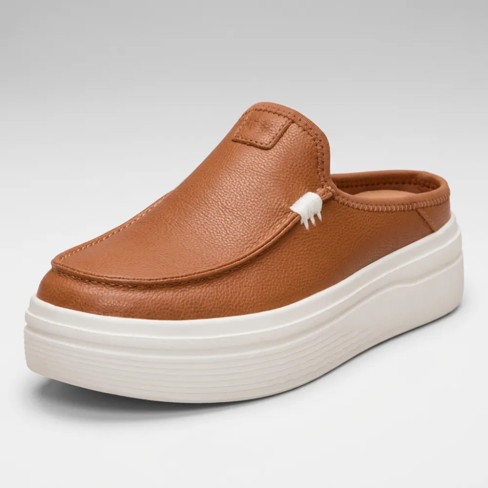 Platform Leather Slip On Mule Shoes For Women
