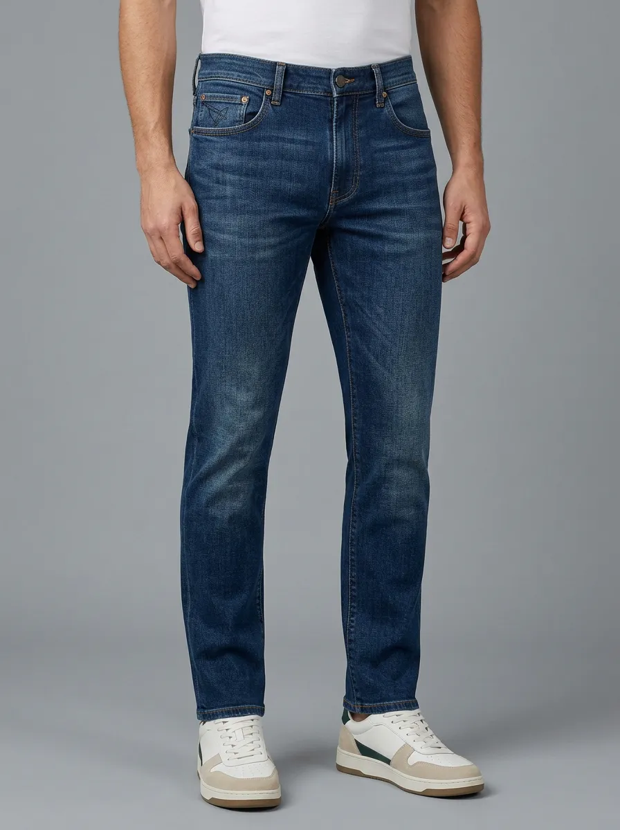 Men's Casual Faded Blue Stretch Jeans