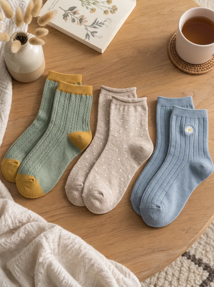 Women's Floral Polka Dot Ribbed Printed Socks Set