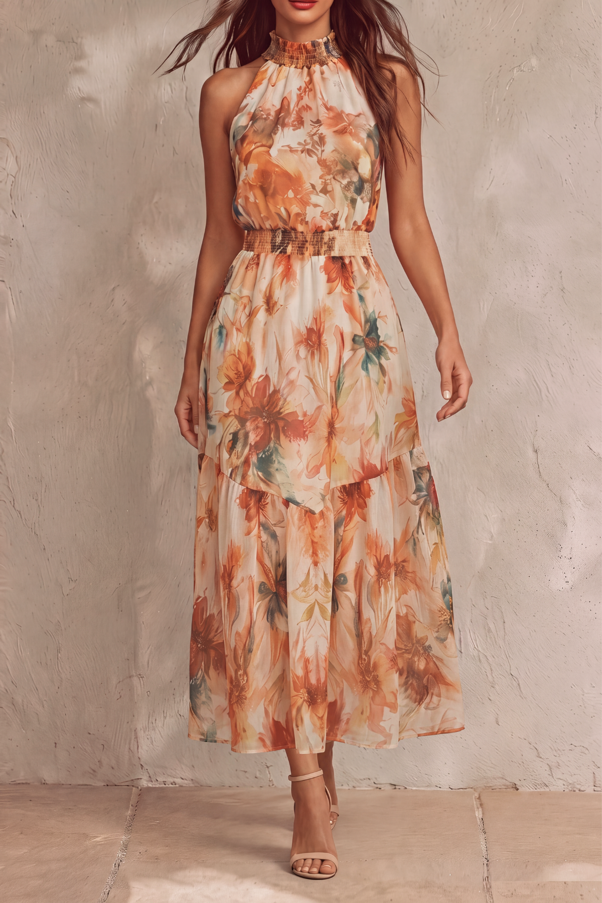 Halter Neck Floral Maxi Dress