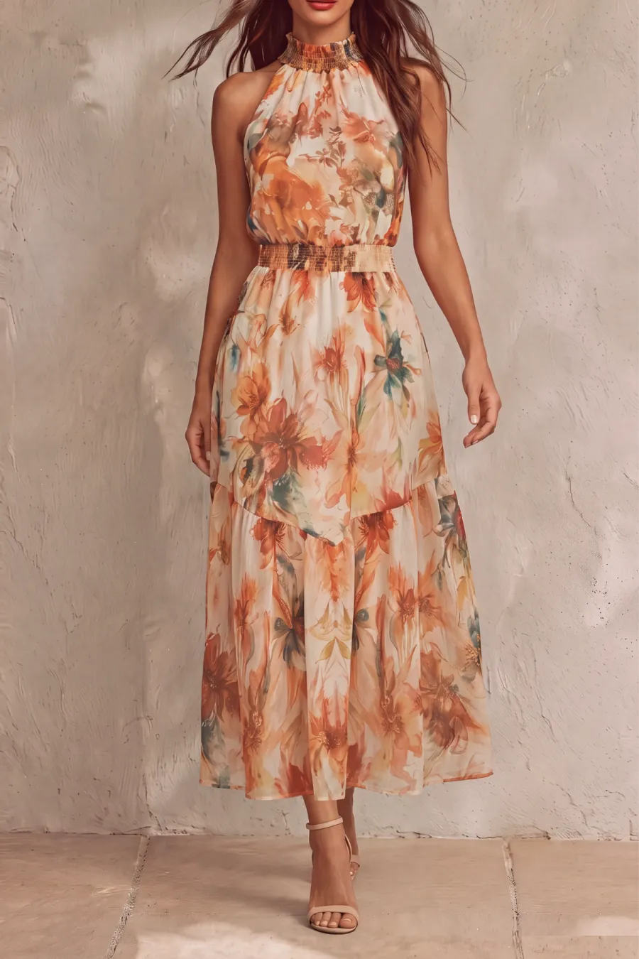 Halter Neck Floral Maxi Dress