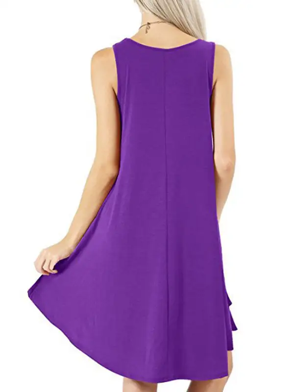 Relaxed Pocket Sleeveless Solid Color Spaghetti Neck Mini Dress