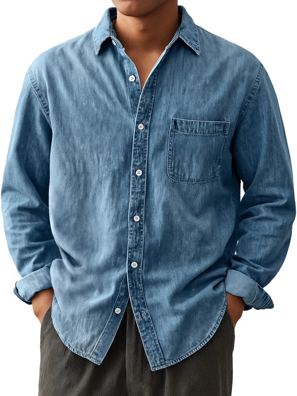 Garment Washed Camp Collar Pocket Shirt