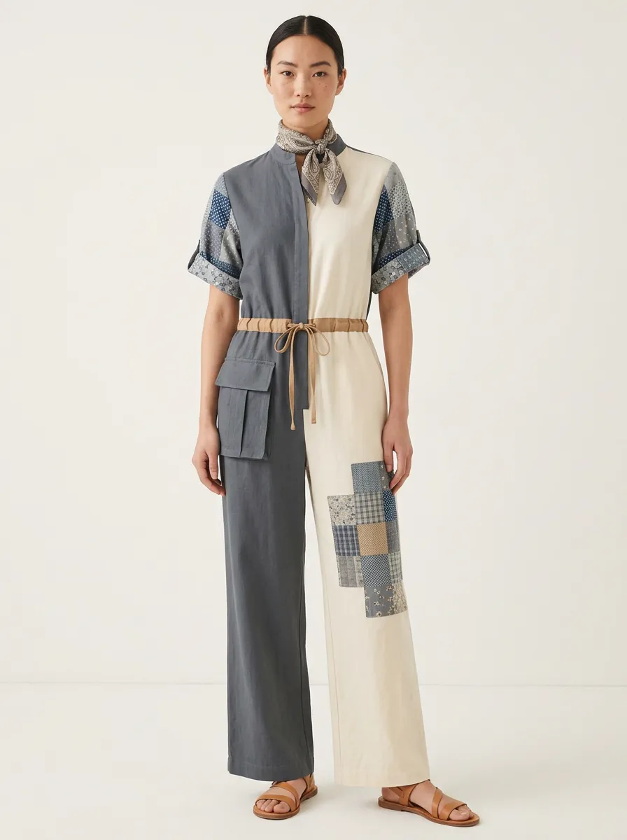 Women's Marin Casual Boho Patchwork Colorblock Graphic Jumpsuit