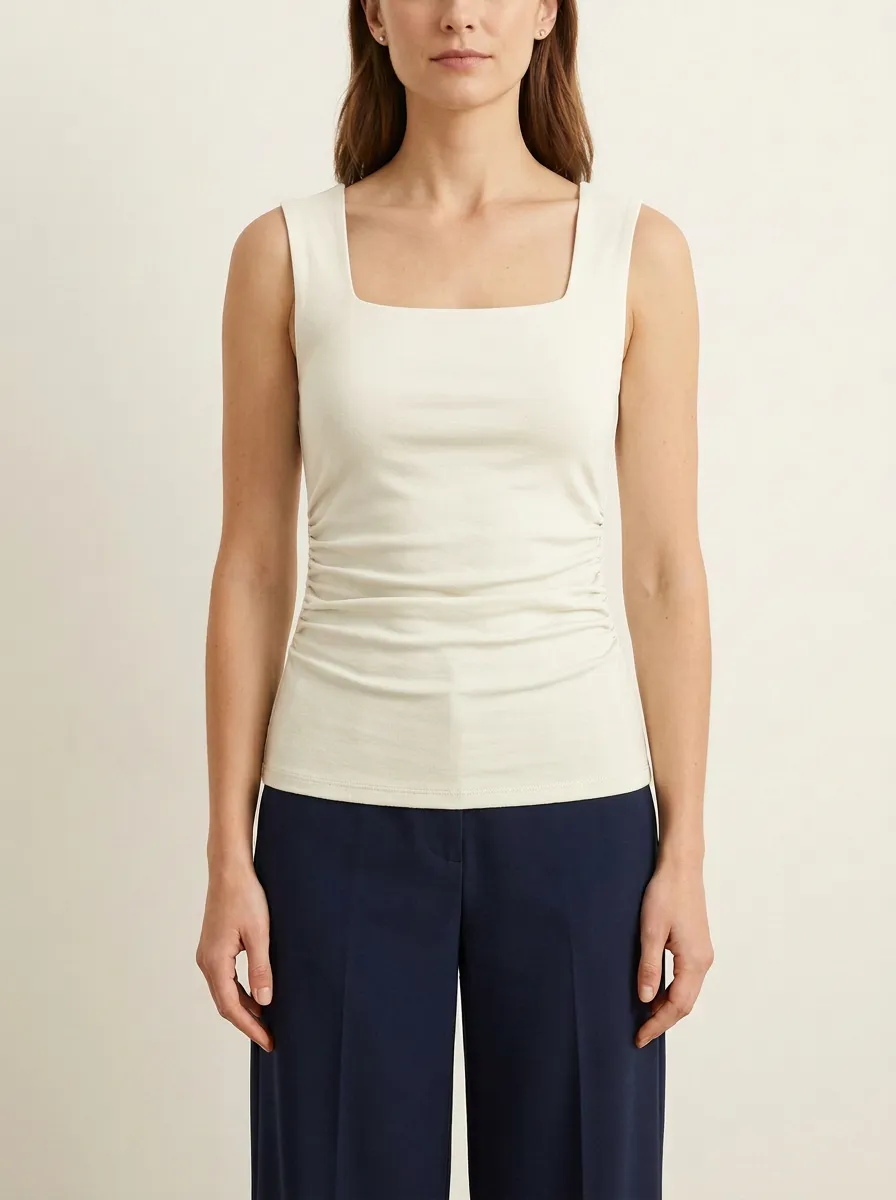 Contoured Square-Neck Side-Ruched Ruched Tank Top
