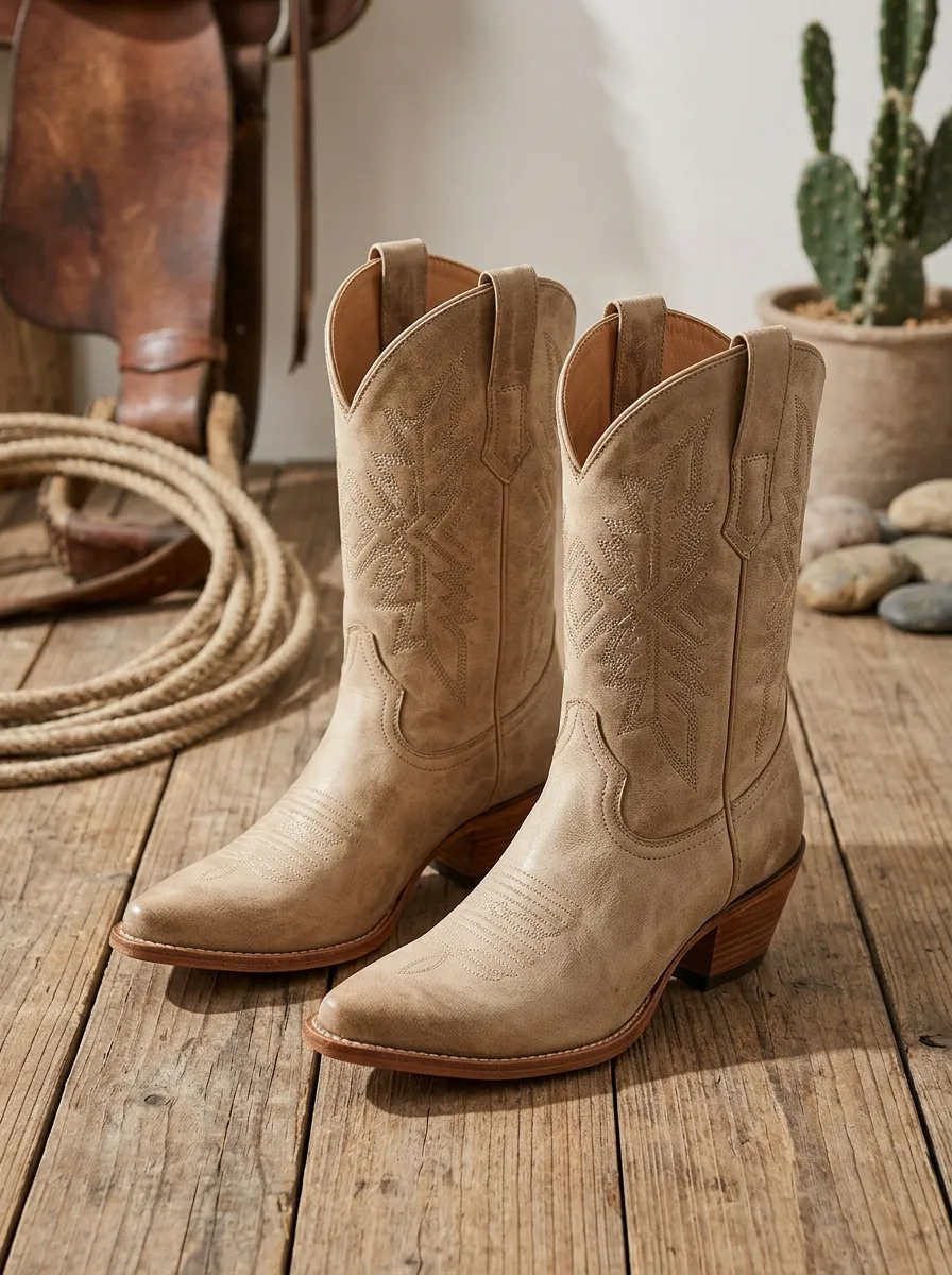 Unisex Utility Western Cowboy Star Embroidered Printed Boots