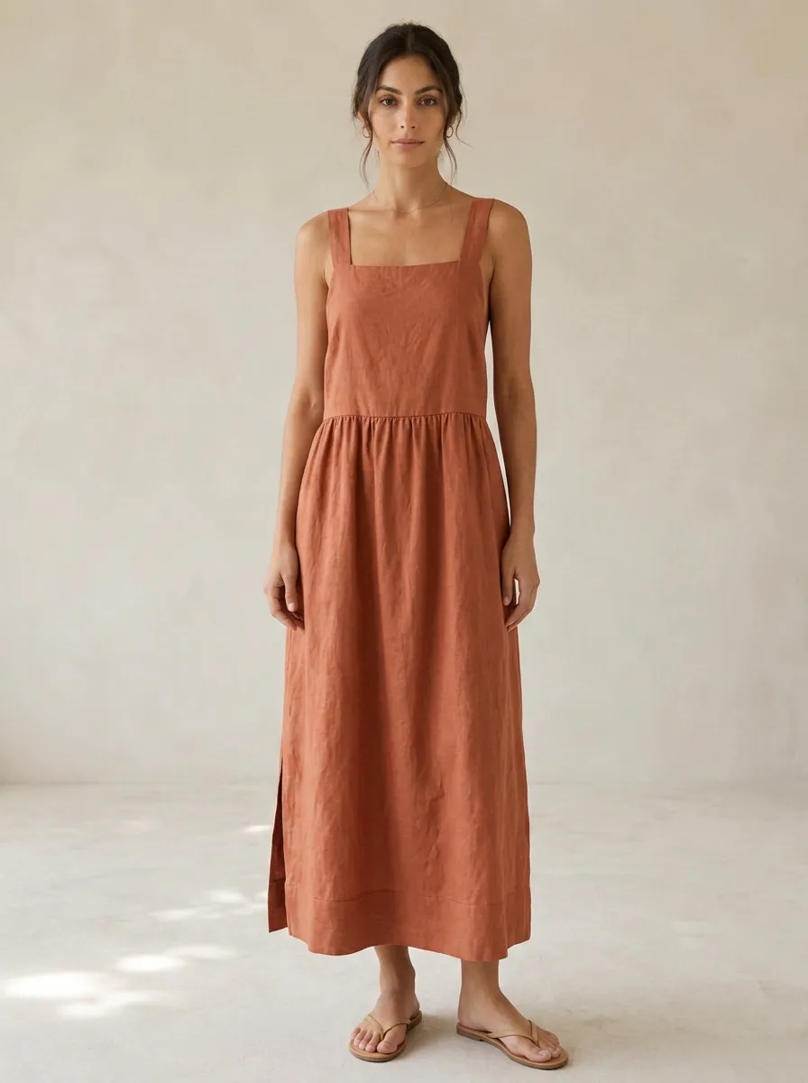 Women's Natural-Shape Casual Linen Backless Dress