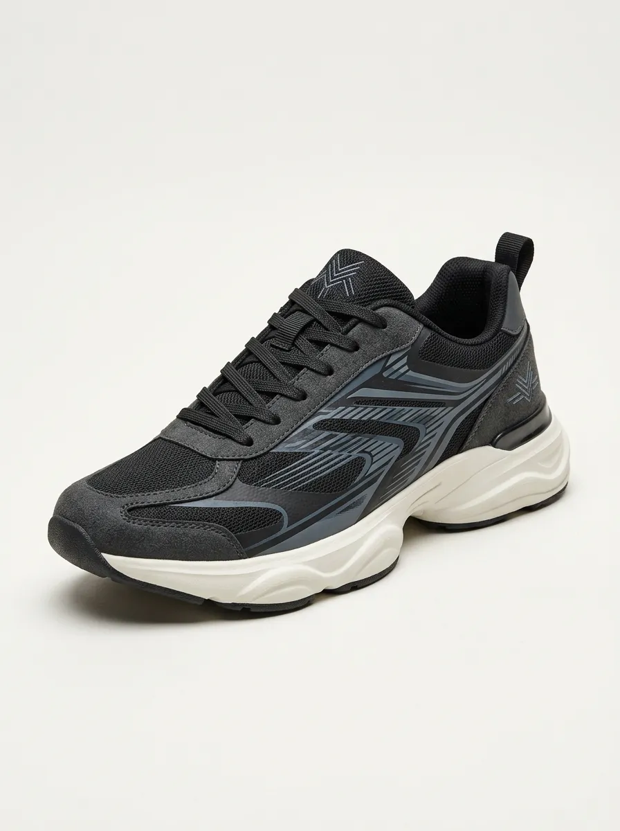 Men's Off-White Sporty Geometric Pattern Athletic Sneakers