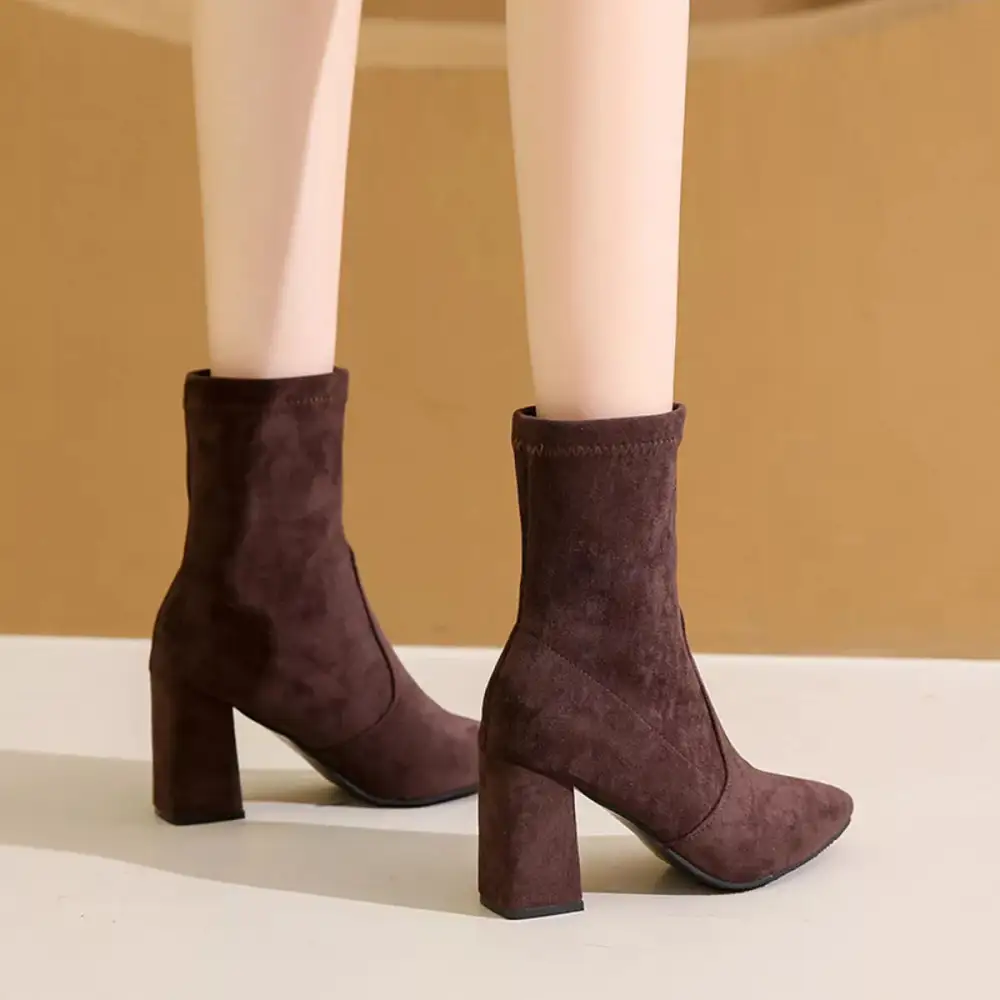 Flowy Point Toe Block Heels Boots