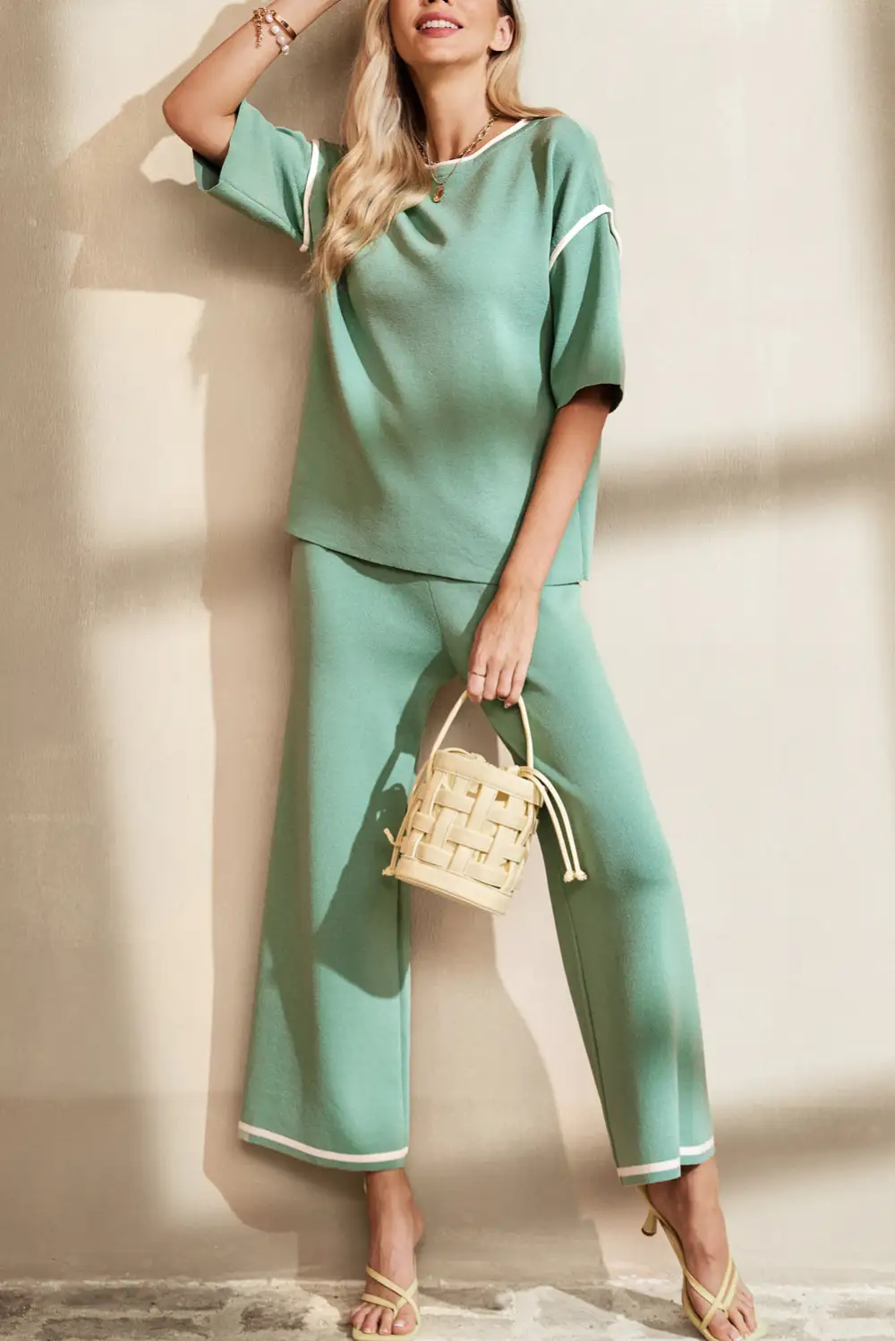 Sleeve Drawstring Soft Pants Lounge Set