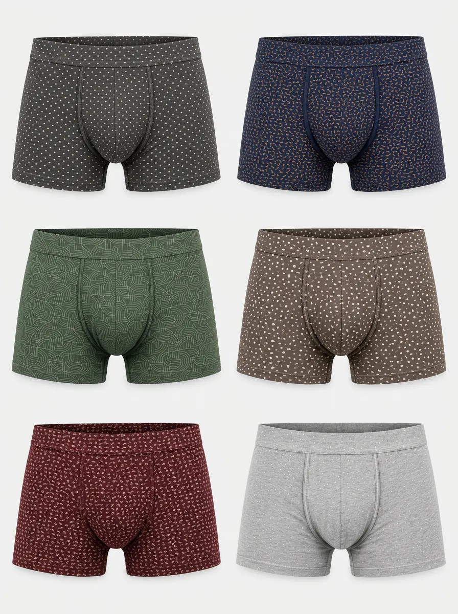 Men's Geometric Polka Dot Pattern Printed Boxer Briefs 6-Pack