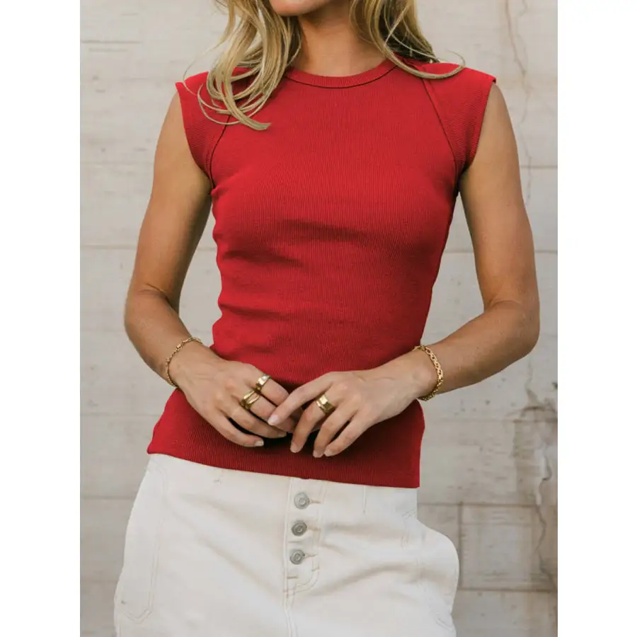 Ribbed Round Neck Slim Tank