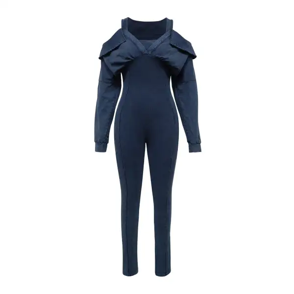 Off-Shoulder Ruffled Collar Long Sleeve Jumpsuit