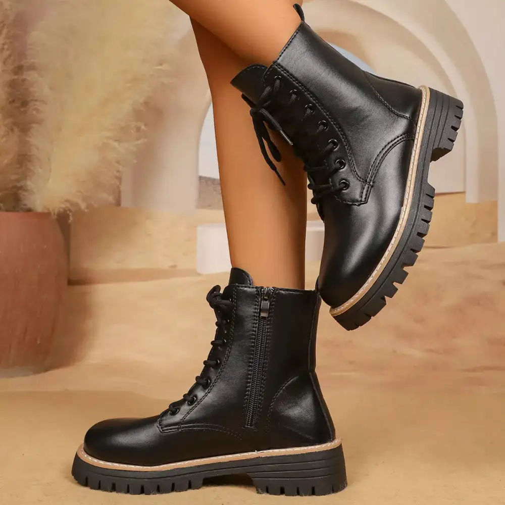 Textured Lace-Up Platform Boots