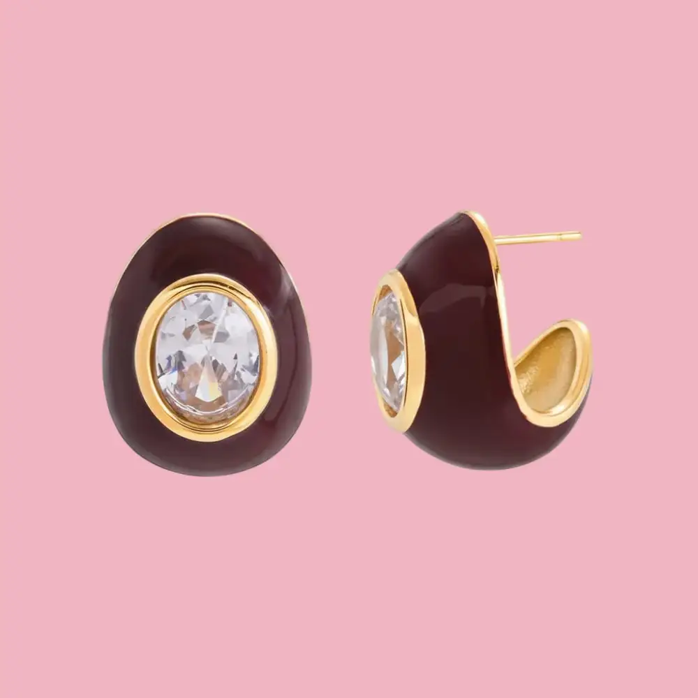 Enamel Stone Hoop Earrings
