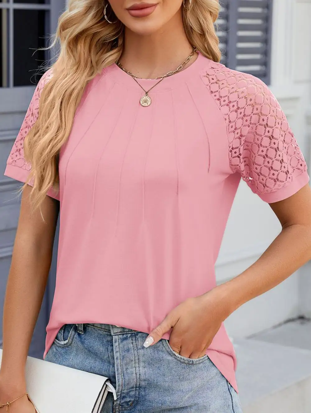 Lace Patch Crew Neck Tee