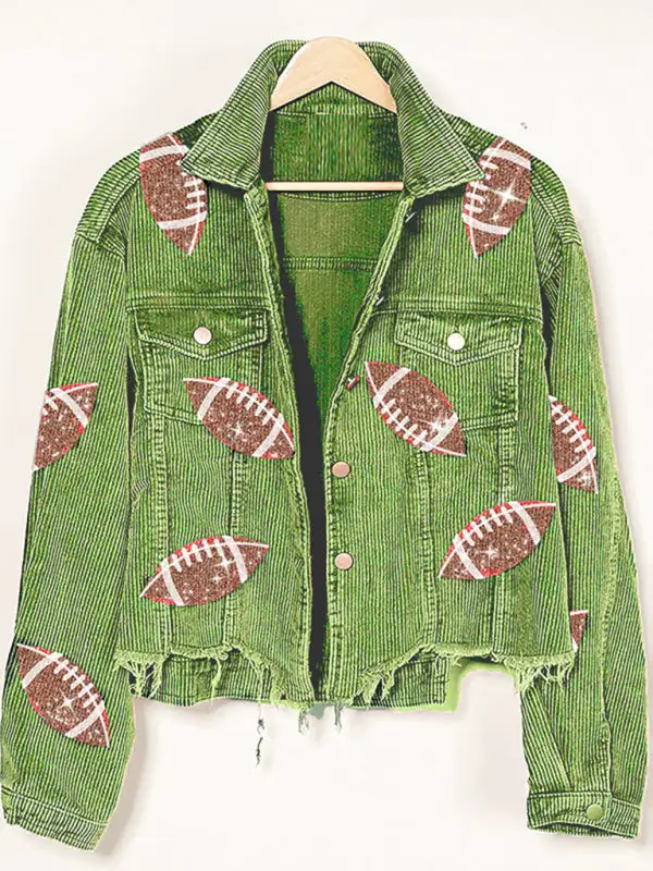 Corduroy Sequined Pocketed Jacket
