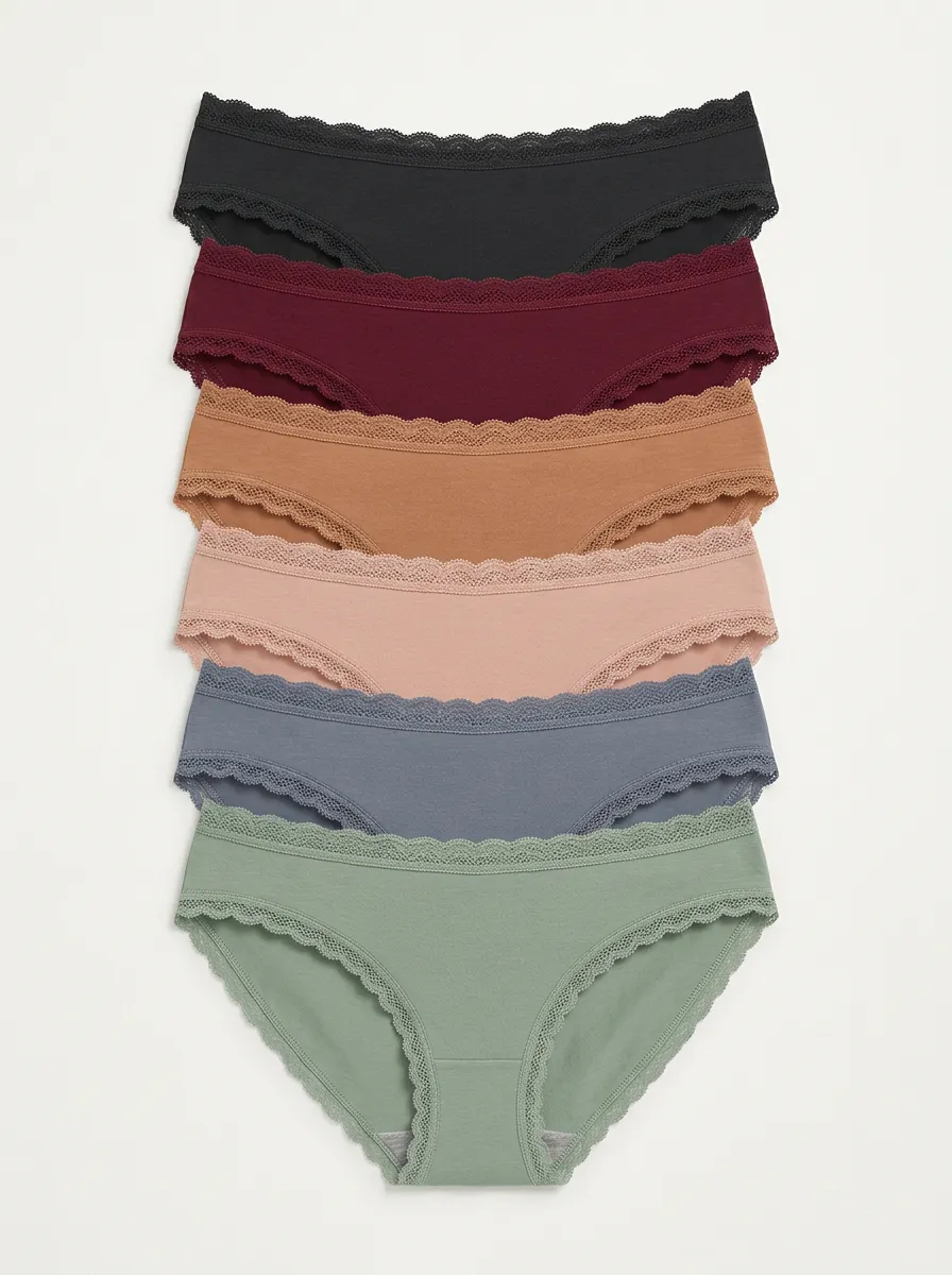 Women's Minimalist Lace Trim Bikini Briefs 6-Pack