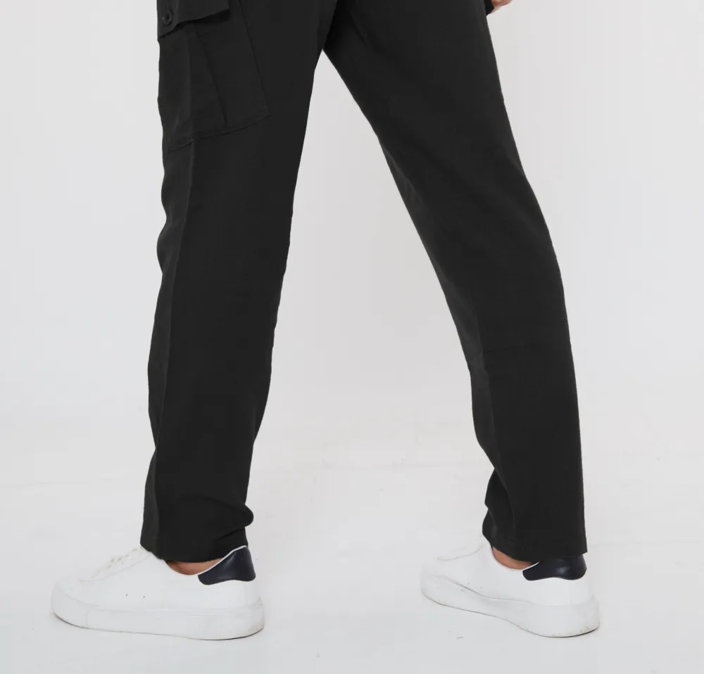 Men's Black Linen Blend Cargo Pants
