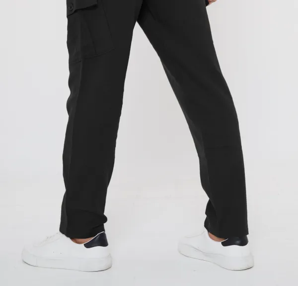 Men's Black Linen Blend Cargo Pants
