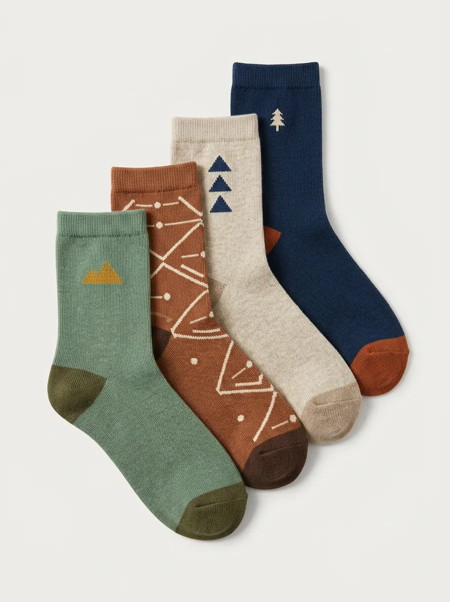 Mountain Tree Geometric Men's Four-Pair Long Socks