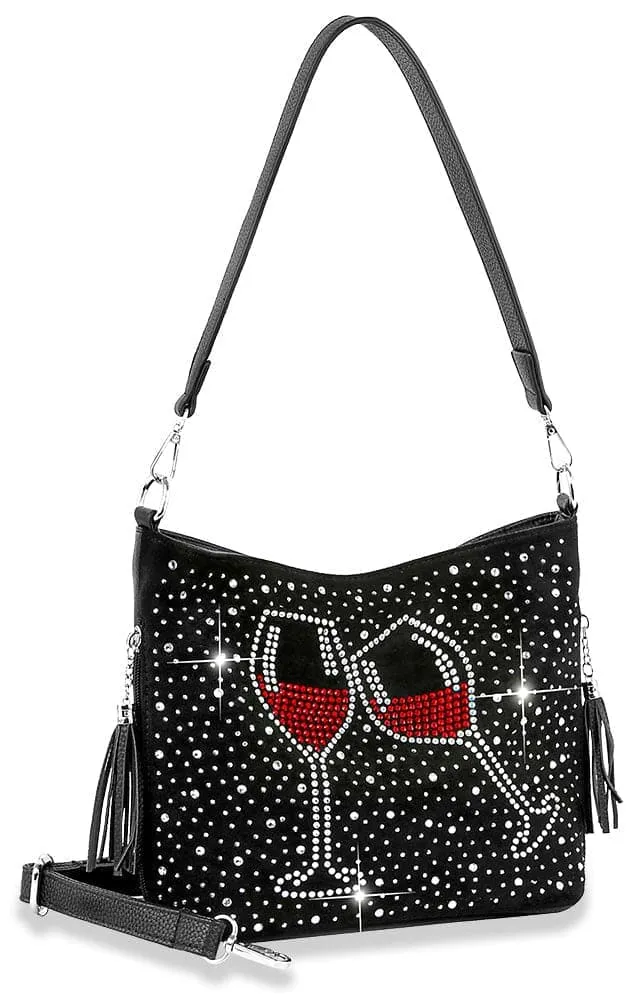 Relaxed Detail Crystal Accent Tassel Accent Chain Accent Faux Leather Crossbody Sling Bag