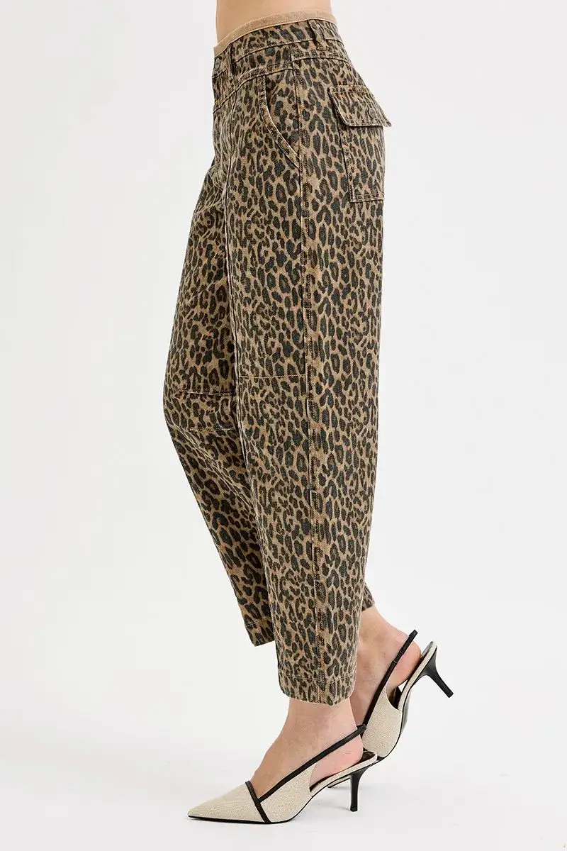 Denim Leopard Print High Rise Mid Rise Jeans