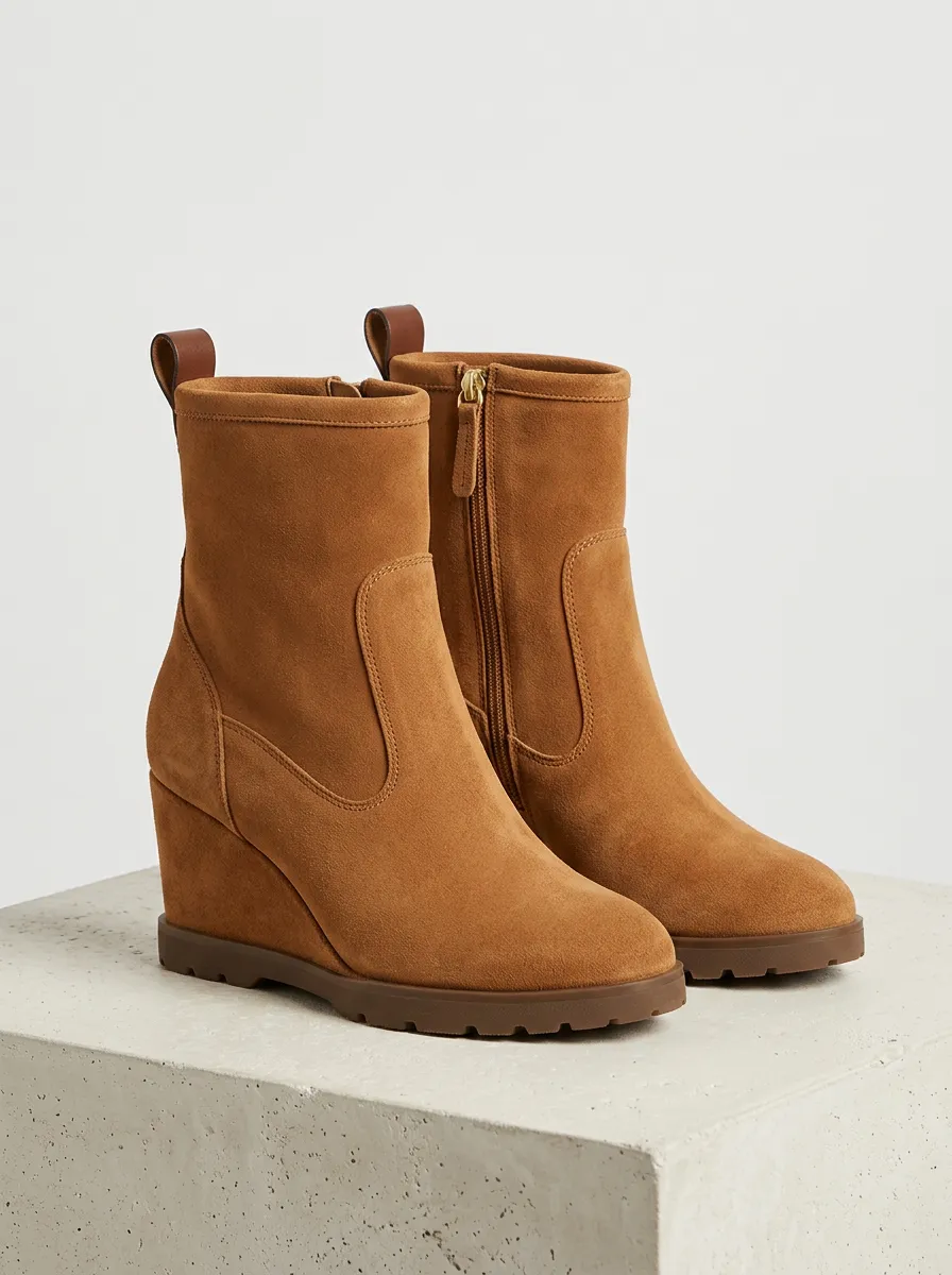 Side-Zip Suede-Look Women's Wedge Ankle Boots
